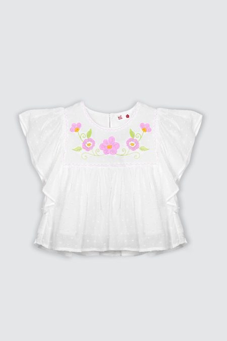 Iris Embroidery Top Pink Flower