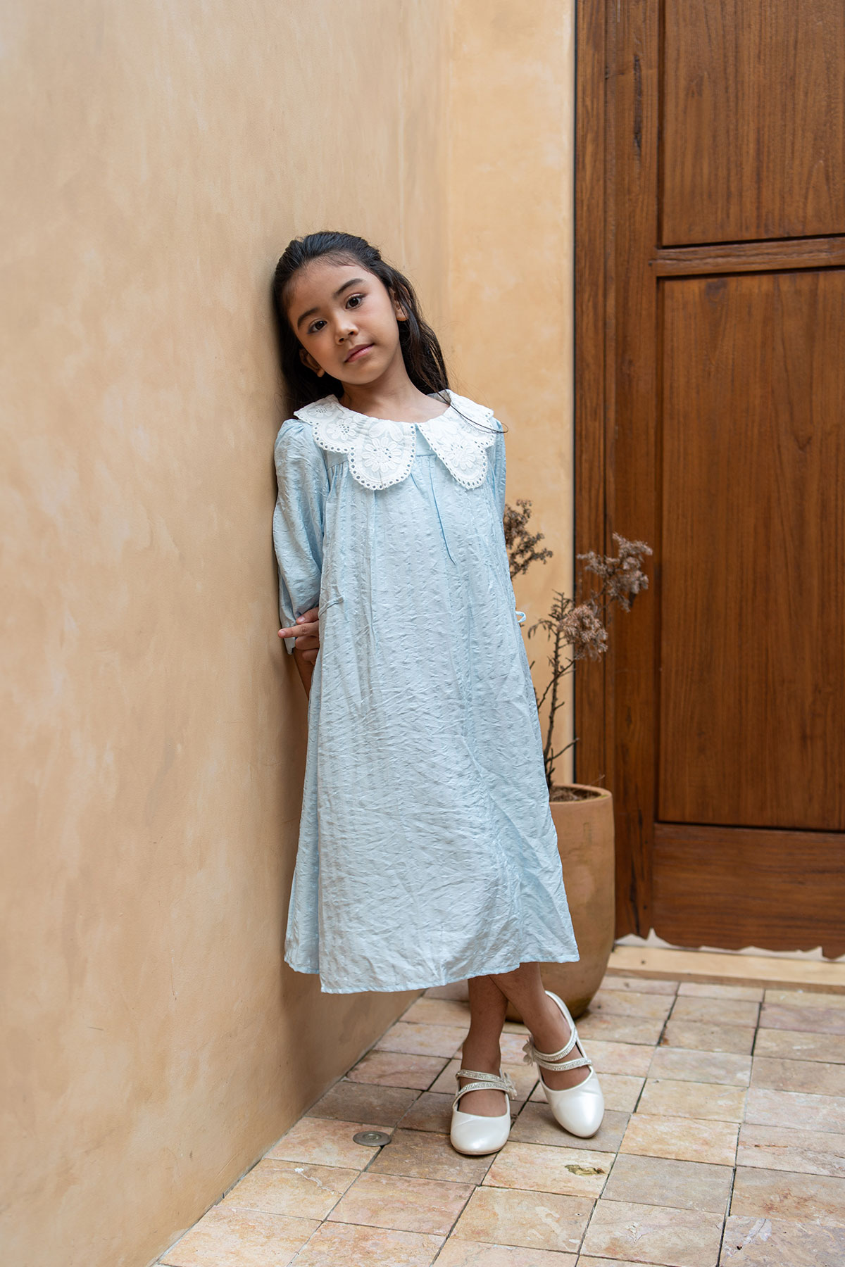 Nadira-Dress-Frozen-Blue-model Nadira Dress Frozen Blue model