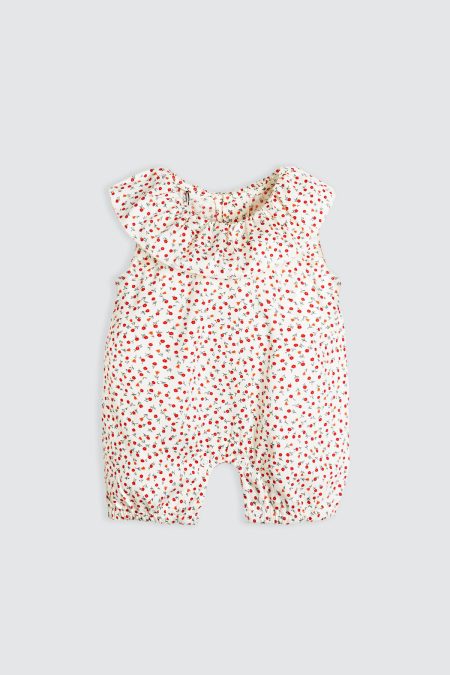 Flower Jumpsuit Round Collar Cream