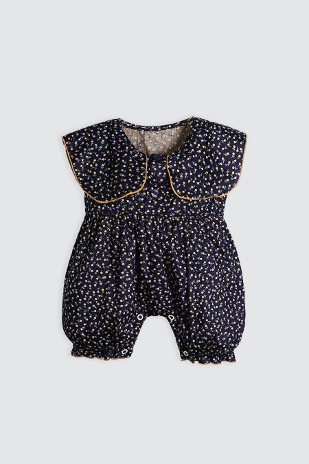Flower Jumpsuit Square Collar Navy