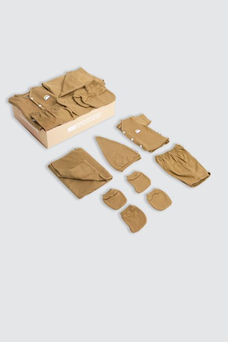 Newborn Set Short Button Almond Brown