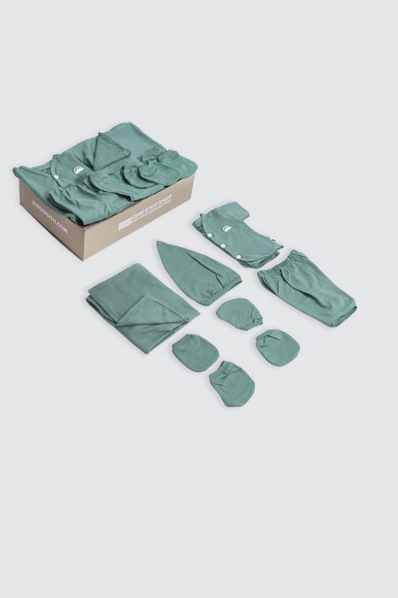 Newborn Set Short Button Mineral Green