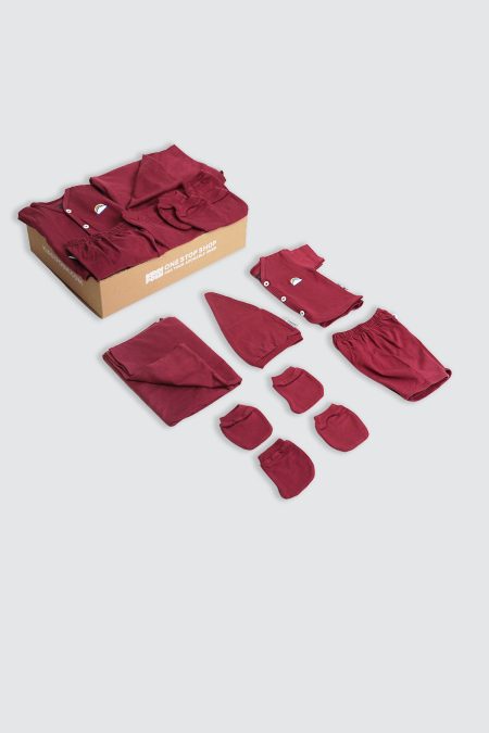 Newborn Set Short Button Red Plum