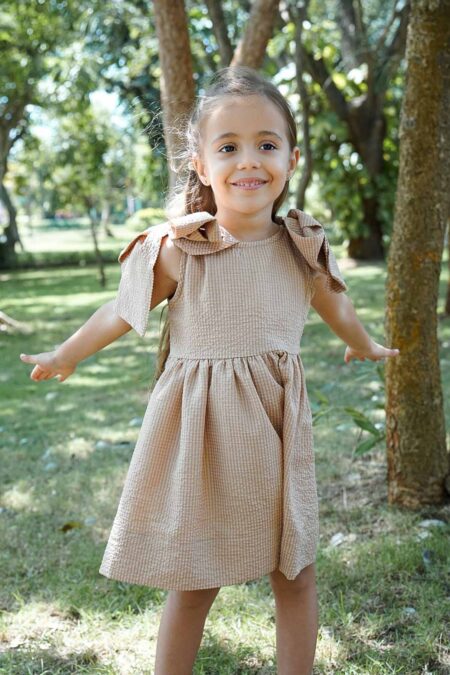Hailey Bow Dress Sand