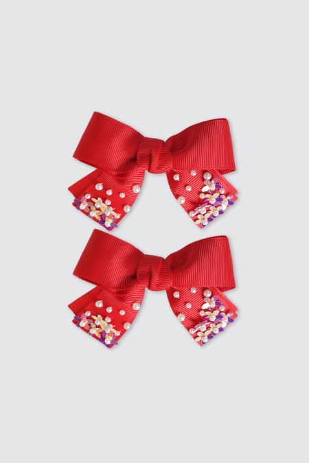 Hebe Bow Hairclip Pair Red