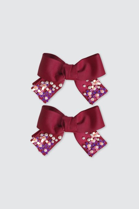 Hebe Bow Hairclip Pair Wine