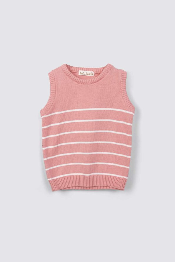 Livy Stripes Knit Top Pink With White