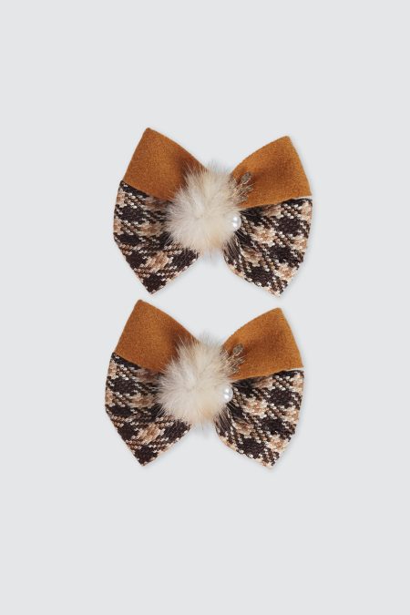 Piere Bow Hairclip Pair Brown