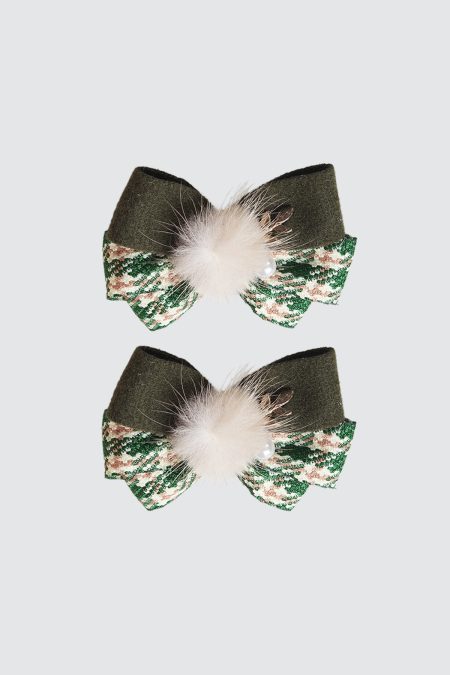 Piere Bow Hairclip Pair Green
