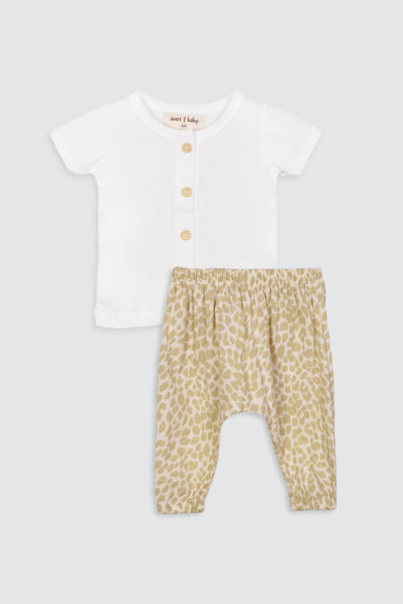 Animal Print Button Set Beige