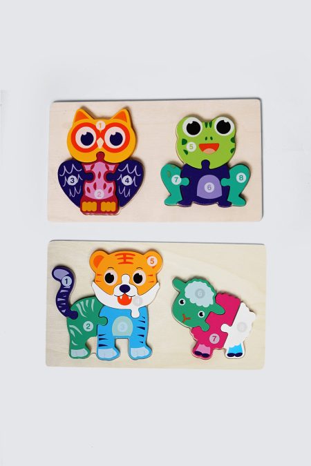 MIYU Montessori Puzzle Set of 2 3D Animal - Owl & Frog Tiger & Sheep