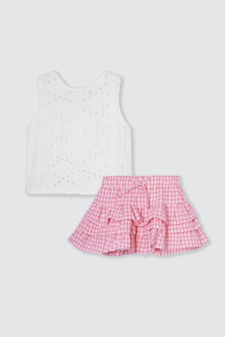 Sherina Set Offwhite Pink Checkered