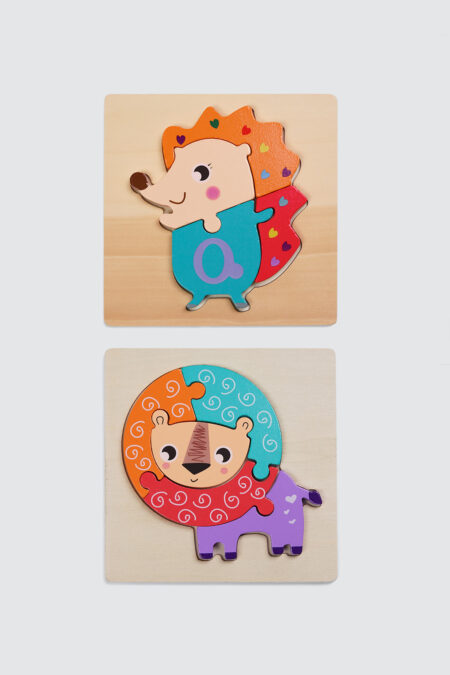 Set of 2 MIYU Montessori Puzzle 3D Animal - Hedgehog And Lion