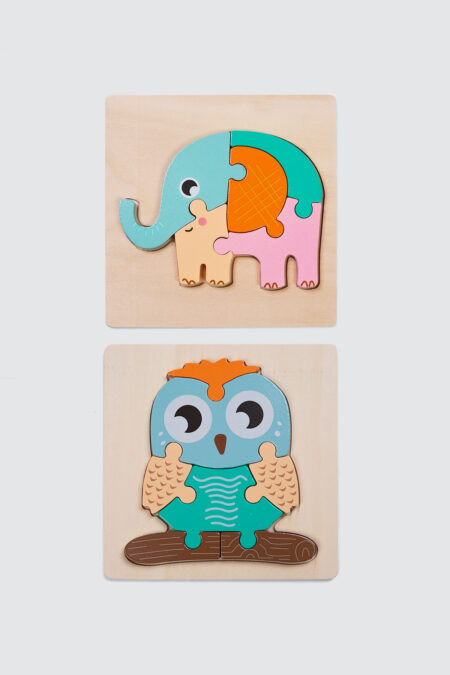Set of 2 MIYU Montessori Puzzle 3D Animal - Owl And Elephant