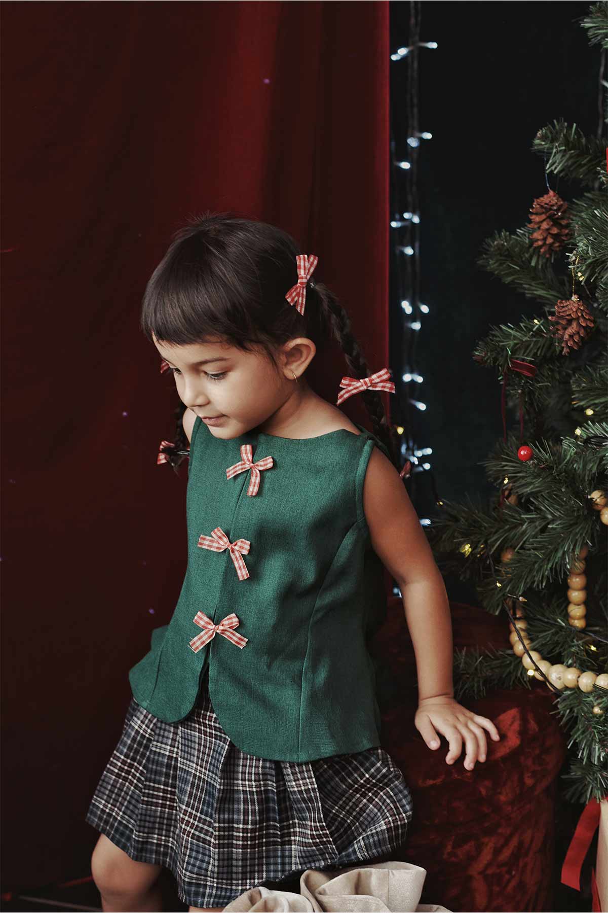 Carols Ribbon Vest Emerald Green On Model