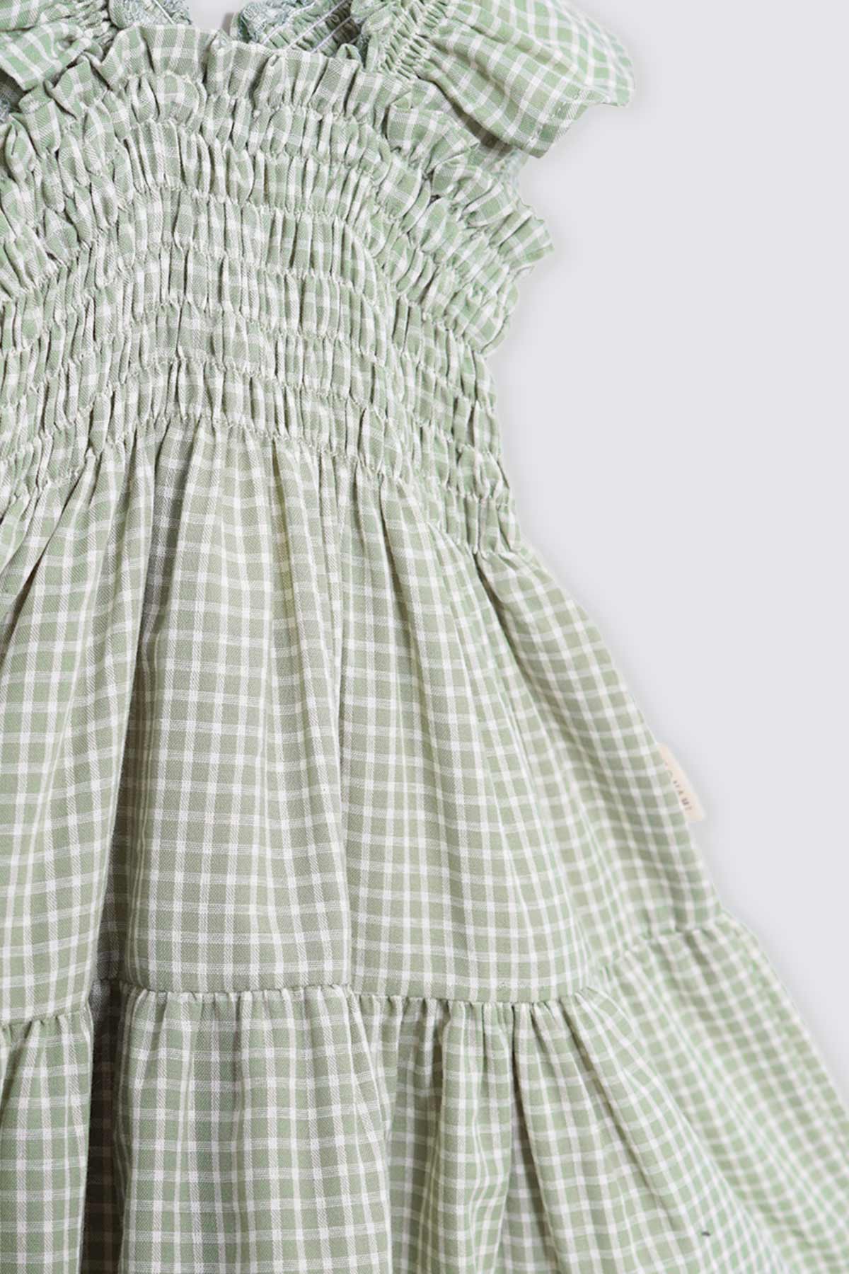 Stella Dress Checkered Green Detail