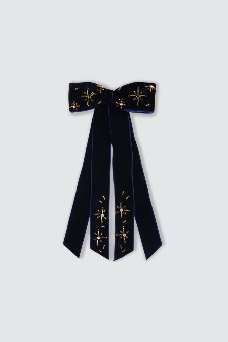 Sparkling Long Bow Navy Hairclip