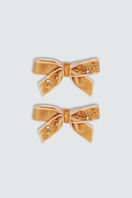 Sparkling Small Bow Golden Hairclip Pair