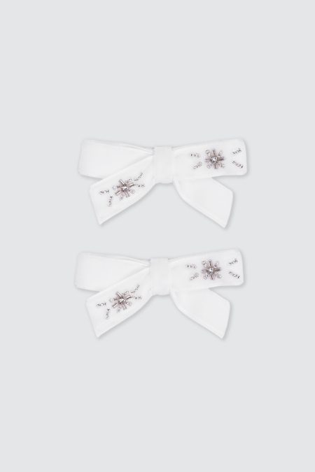 Sparkling Small Bow White Hairclip Pair
