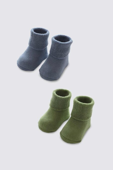 Set of 2 Baby Warm Socks Blue and Green