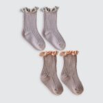 Set-of-2-Ruffle-Socks-Purple-and-Brown