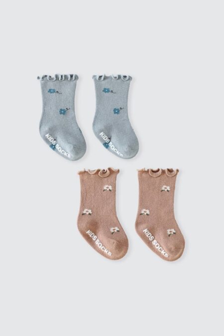 Set of 2 Baby Socks Flower Pink and Blue