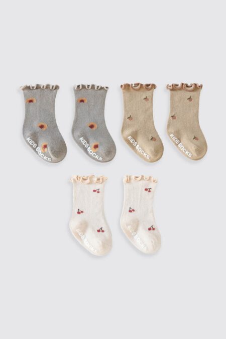 Set of 3 Baby Socks Mix Rainbow Cherry Apricot