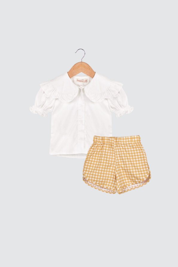 Set Anak Gingham Set Girls White and Yellow 1