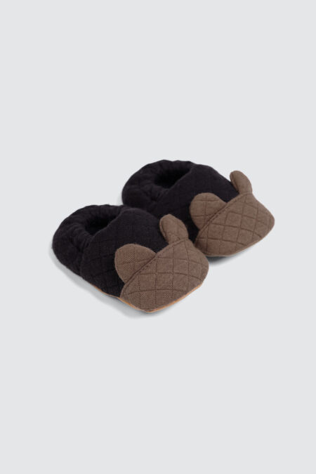 Quilted Bear Baby Shoes Black