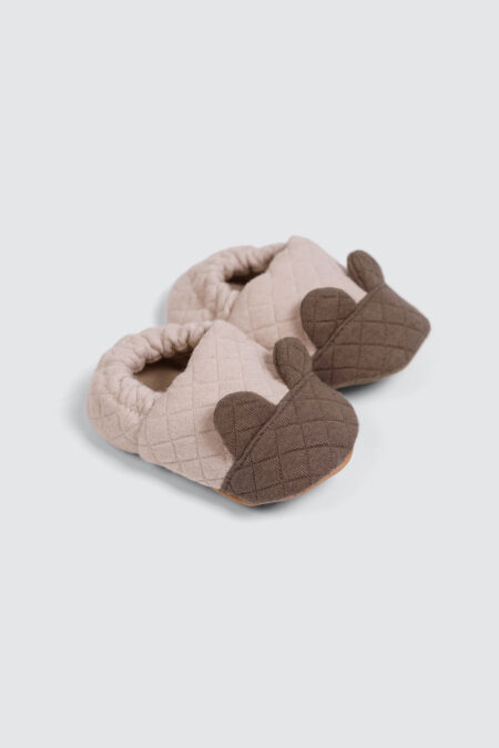 Quilted Bear Baby Shoes Mocca