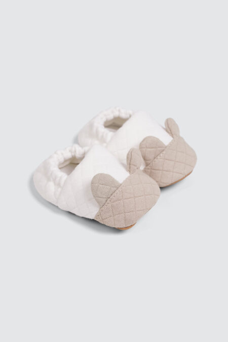 Quilted Bear Baby Shoes Vanilla
