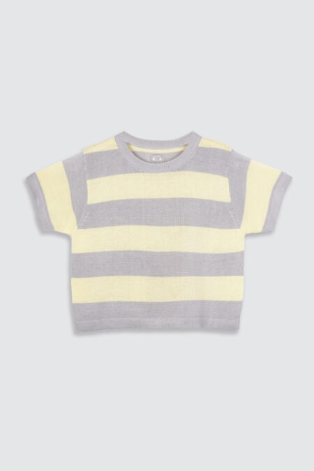 Oversized Big Stripe T-shirt Grey-Yellow