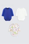 3 Pack Long Sleeve Bodysuit Multi Dino