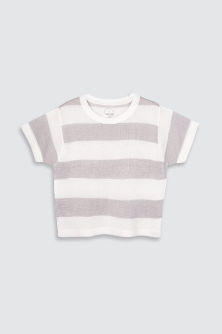 Oversized Big Stripe T-shirt White-Grey