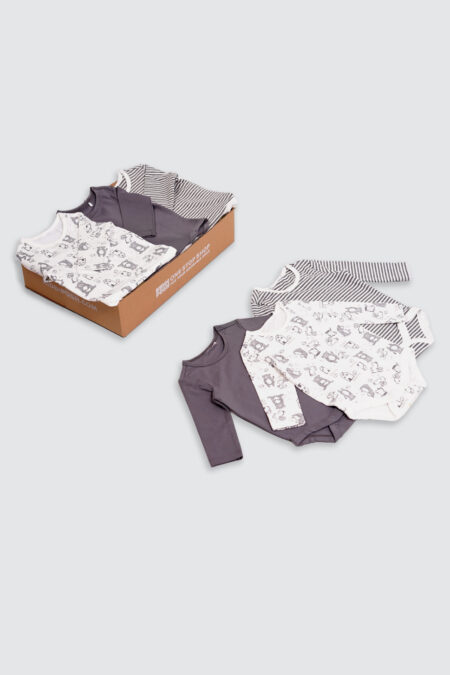 3 Pack Long Sleeve Bodysuit Mono Bear