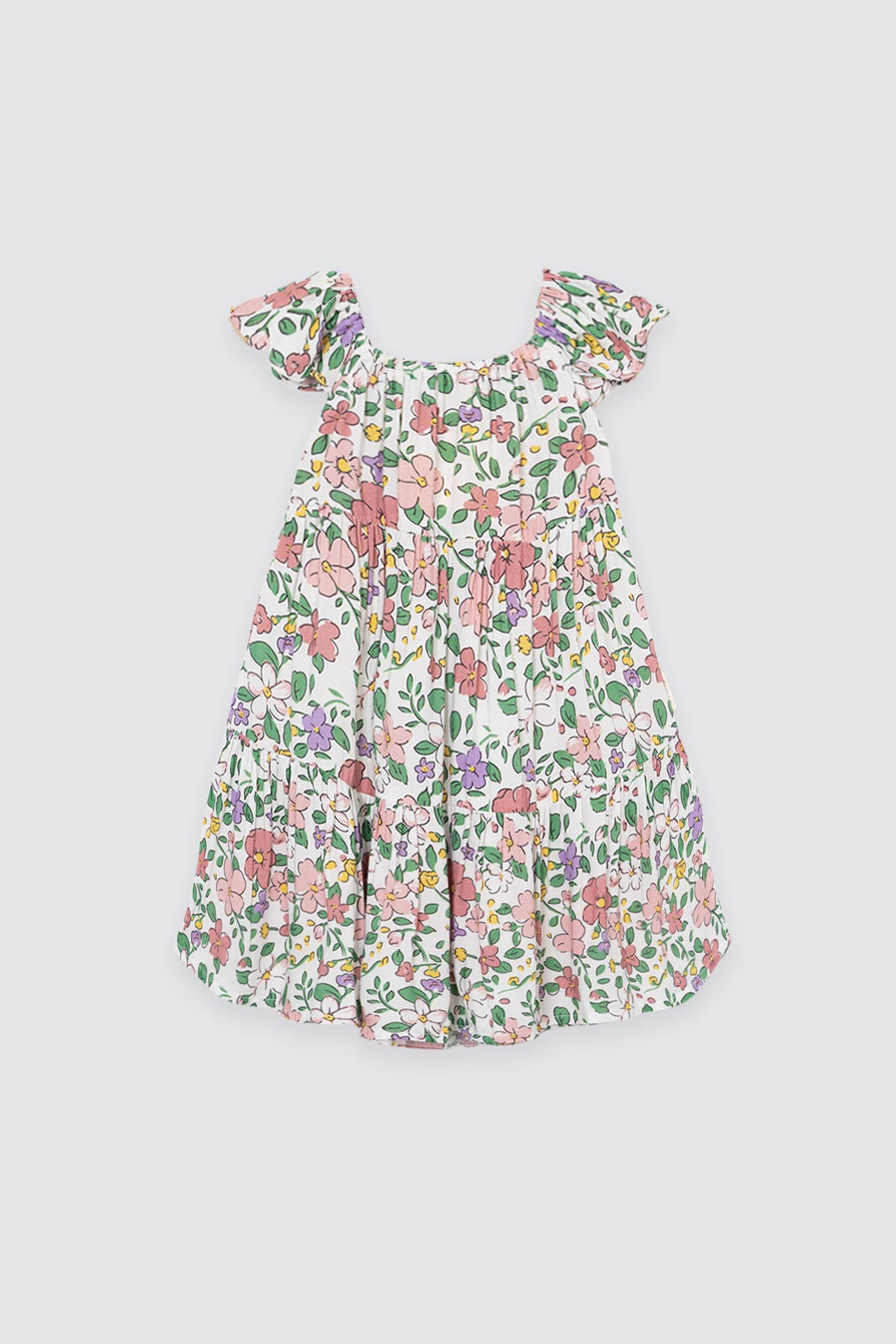 Nola Dress V.2 Pink-Green Flower Depan Nola Dress V.2 Pink Green Flower Depan