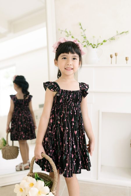 Lenna Dress Black Pink Flower