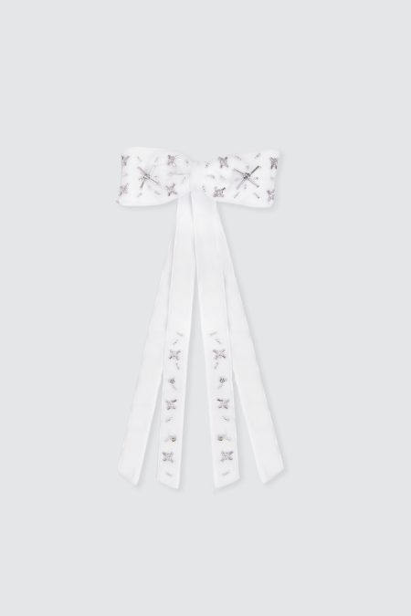 Sparkling Long Bow White Hairclip